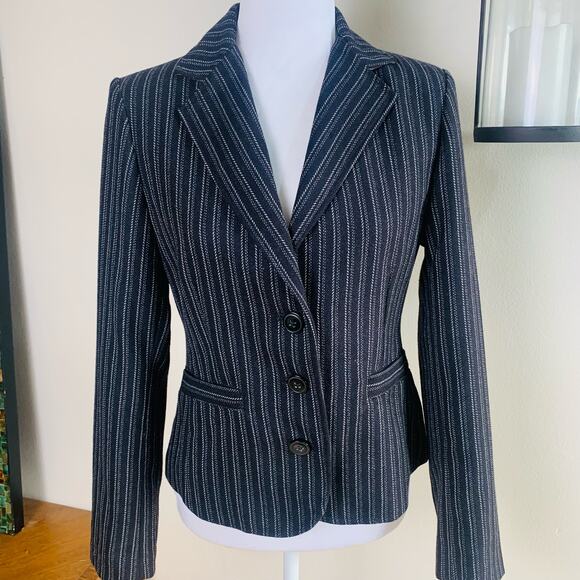 CAbi Size 4 Women's Pinstripe Blazer Jacket  Black White Leopard Lined Office - Picture 3 of 10